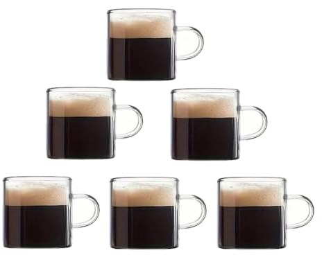 ZDdp 6PCS Espresso Cups 4OZ Glass Espresso Coffee Cups with Handle for Hot or Cold Latte Tea Milk Juice Microwave Safe High Guality,A