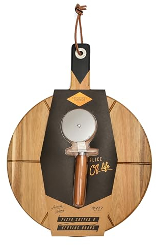 Gentlemen's Hardware Stainless Steel Pizza Cutter & Acacia Wood Serving Board Set, 30cm x 40cm, Slice of Life