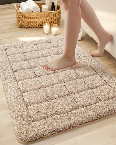 COLOR&GEOMETRY Badezimmerteppich Groß Badematte rutschfest 61 x 110 cm, Badteppich Waschbar Weiche Absorbierende Badvorleger Teppich Badezimmer für Badezimmerboden Dusche Badewanne, Beige