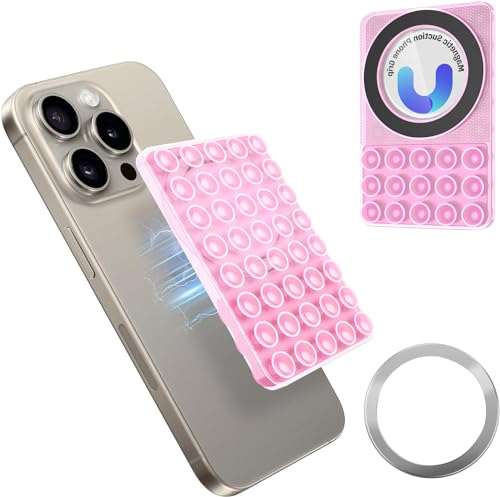 Soporte De Silicona Ventosa para Móvil Silicona Ventosa Soporte con Anillo Magnetico Móvil Antideslizante, Autoadhesivo Soporte Coche Ventosa Ventosas Silicona para Todos Los Modelos Teléfono (Rosa)