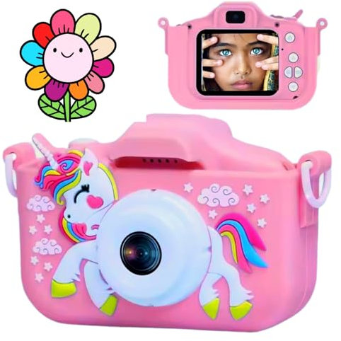 Camara Fotos Infantil, Juguetes Niños Niñas de 2 3 4 5 6 7 8 Años, Camara Digital Niños Niñas, Camara Fotos Niños Niñas, 1080P Selfie Video HD 2.0, Regalo (Unicornio Rosa)
