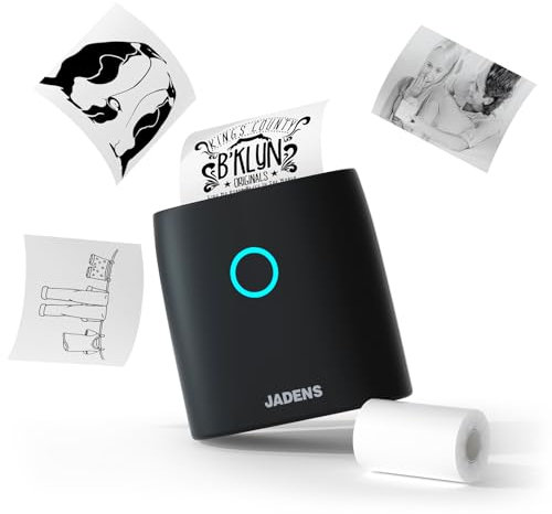 JADENS Aufkleber Drucker JD21 Fotodrucker mit 1 Rolle Thermopapier für Smartphone, Bluetooth Etikettendrucker für DIY Erstellung, Studiennotizen, Bilder(Schwarz)