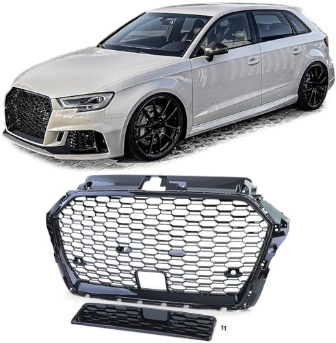 Griglia sportiva Griglia a nido d'ape nera lucida compatibile per Audi A3 8V 16-20 con ACC