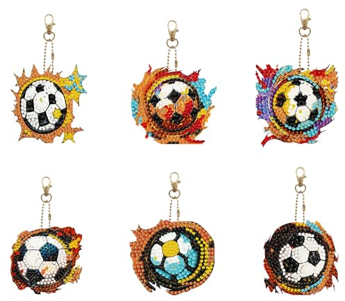 aupawdy Diamond Painting Schlüsselanhänger, 6 Stück Diamond Schlüsselanhänger, Fußball Diamant Malerei Schlüsselanhänger DIY Diamant Malerei Schlüsselbund Football für Damen Herren Tasche
