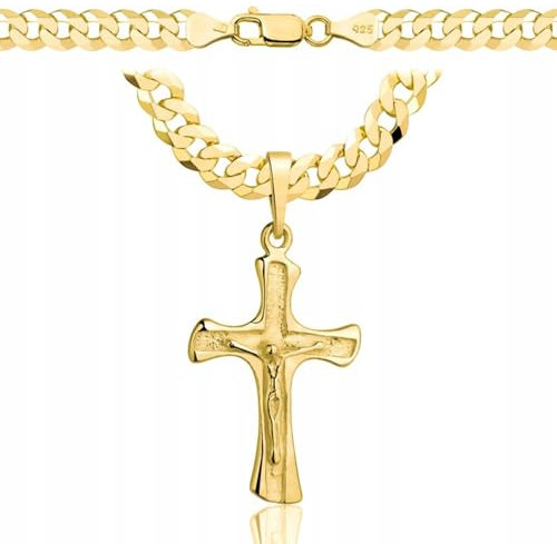 AMAR OPRAVA goldketten herren Kreuz Kette 585, Kette Herren 925/585 - goldkette herren 585 massiv 70 cm - Jesus kreuz kette - Goldkette Kreuzkette - Halskette Herren 6,5 mm Panzerung