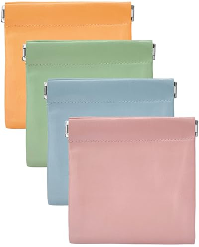 Sousac Mini Pocket Makeup Bag for Handbags, Small Pouch for Headphones | 4 Pcs Color Coin Pouches for Purse, Waterproof Portable PU Leather Cosmetic Bag Travel Kit Storage Pouch for Women