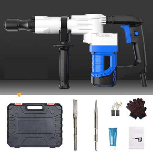 LFYLCDJJ Breaker Hammer, 220v Heavy Duty Rotary Hammer Drill, 1200W Hammer Drill With Vibration Control, Safety Clutch, Hexagonal Electric Pick, 4590 Times Per Minute.,110V,Blue