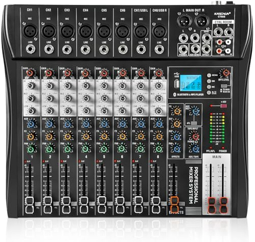 Kaschun 8-Channel Audio Mixer, Recording Sound Board with Bluetooth