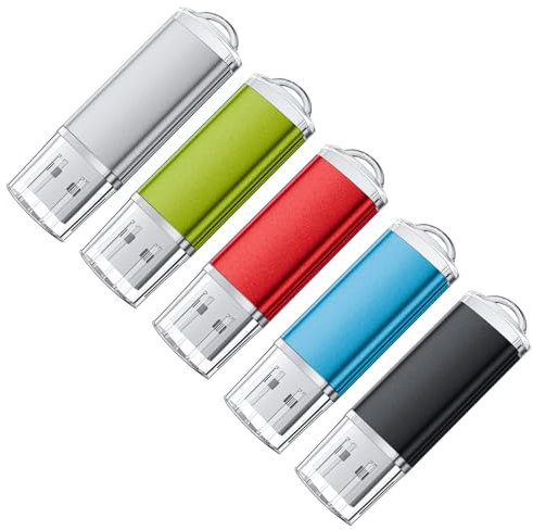 Memoria USB de 2 GB, 5 unidades, metal USB, 2 GB, multicolor, mini USB Flash Drive con botón para barra de sonido, proyector, TV, coche, PC, radio FEBNISCTE