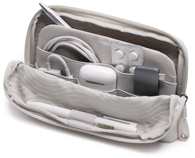orbitkey KonMari Desk Pouch Organiser - Stone | KonMari Collection | Organises Tech Essentials | Multiple Compartments | Travel Ready