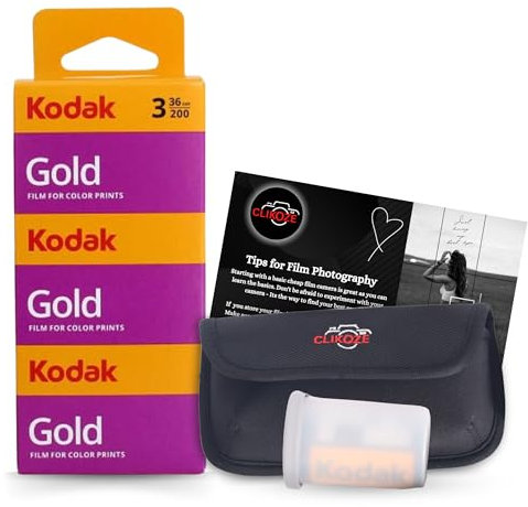 Kodak Gold 35mm Colour Film Bundle - 36 Exposures x3, Four Film Case & Tips Card