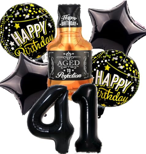 Feelairy Luftballon 41. Geburtstag Mann, 41 Geburtstag Deko Schwarz Ballons Whiskey Deko 41. Geburtstag Frauen, Geburtstagsdeko 41 Jahre Männer, Ballon Weinflasche Deko zum Geburtstag Frau 41
