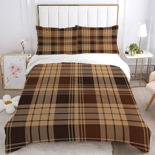 TMMDH Bettwäsche 135x200 Retro Bettwäsche-Sets Mikrofaser Gitter Bügelfreie & Knitterfrei Bettbezug mit Reissverschluss und 2 Kissenbezug 80x80 cm Geeignet für Einzelbett