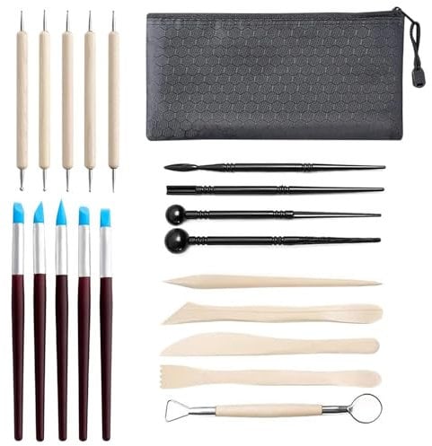 Clay Sculpting Tools Kit - 20PCS Polymer Clay Tools, Modelling Tools, Ball Stylus Dotting Tools, Ceramic Tools, Carving Tools,Pottery Tools with Storage Bag for Adults Beginners Embossing Carving Cera