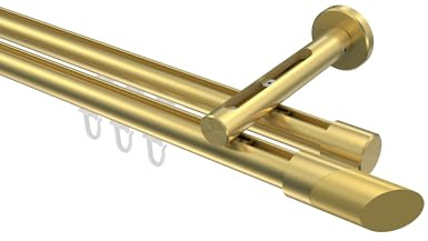 INTERDECO Innenlaufstange 20 mm 2-läufig Messing-Optik 160 cm | aus Aluminium, für Wandmontage, Endstück Verano (Schräge), kürzbar, Traglast bis 9 kg, Modern