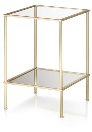 KHG Beistelltisch Gold Glastischplatte Glasablageplatte 4-Fuß | Metallgestell modern, vielseitig einsetzbar, praktisch im Alltag, pflegeleicht nutzbar, für den täglichen Gebrauch