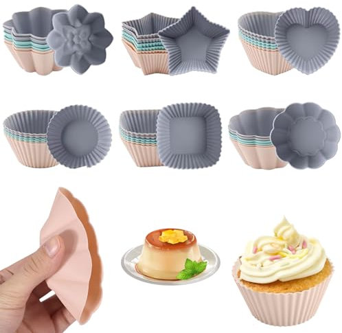 YMTWSRY 36 Stück Silikon Muffinförmchen, Muffinform Silikon 6 Typen Formen Antihaft Silikonformen Muffin Wiederverwendbare für Familie DIY Backen Kuchen Pudding