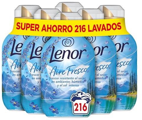 Lenor Aire Fresco Suavizante Para Ropa Frescor Alpino 36 Lavados, 6 X 504ml, Frescor Resistente Al Secar En Ambientes Húmedos O Al Sol Intenso