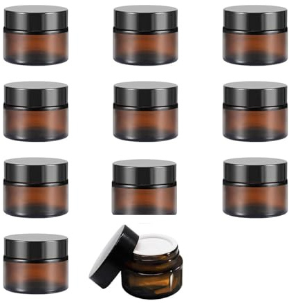 10 Pots en Verre Ambré 5ml avec Couvercle – Bocaux à Crème Vides pour Cosmétiques, Lotions et Voyage