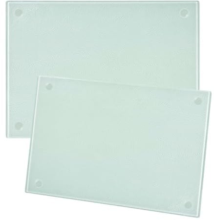 Sifxouped 2 Stück Schneidebrett Glas 28x20cm Gehärtetes ESG-Glas Schneidbrett mit Silikonfüßen, Hygienisch, Hitzebeständig Geruchsneutral, Glasplatte für Arbeitsplatte, Strukturierte Oberfläche
