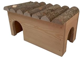 Maisonnette pour lapin, cochon d'Inde, hamster, 2 entrées/sorties, de qualité supérieure, robuste et stable, fabriquée en Union Européenne, différentes tailles (bois de noisetier, M)