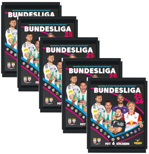 Admiral Bundesliga Österreich 2025/26 | Stickertüten 5er Pack | 25 Sticker | Fußball-Sammelserie mit 399 Motiven & 40 Spezialstickern