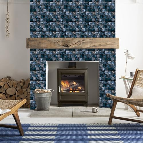 Piastrelle Adesive Bagno 30x15 cm Pietra Blu Pavimento Pvc Adesivo Impermeabili Mattonelle Adesive Cucina per Mobili Scale armadio Camino Decorazione 24 Pezzi