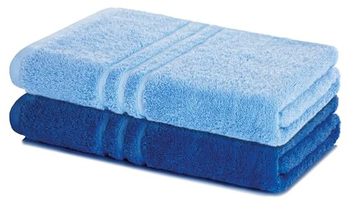 Lavea® 2er Badetuch 100x150 cm - Delphinblau & Royalblau | 100% Baumwolle, Großes Duschtuch, saugstark, weich und hautfreundlich, Frottierserie Elena, waschbar und strapazierfähig