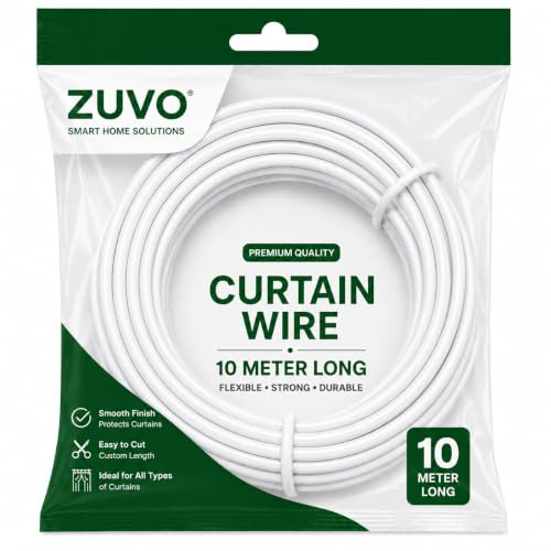 Zuvo Net Curtain Wire Kit with 20 Hooks and Eyes, 10 m, White