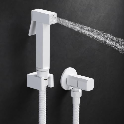 Ducha Higienica para WC, Ducha Bidet, Grifo Bidet para WC de Latón | Pulverizador de bidé de mano Cuadrada Ducha Higiénica con Manguera 1,5 m y Soporte, Agua Fría, Blanco