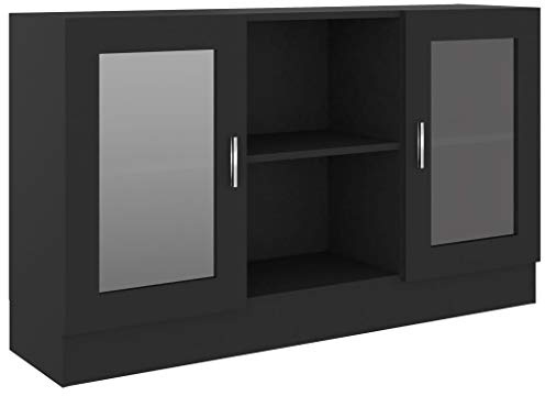 Coespram Vitrinenschrank Schwarz 120x30,5x70 cm Holzwerkstoff Modernes Sideboard mit 2 Fächern und 2 Türen stabiles Glasfront Highboard für Wohnzimmer Küche Flur Schlafzimmer