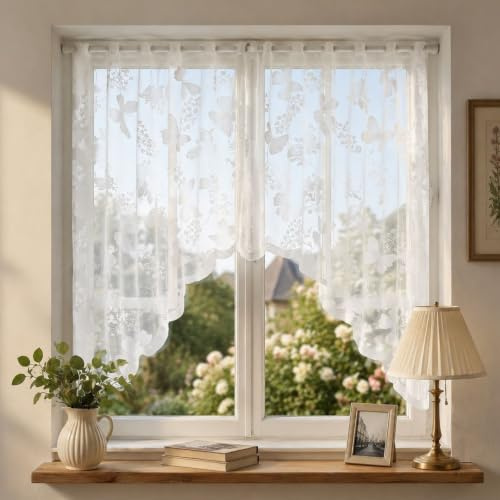 YAXIAO 2 Pezzi Tende Cucina Tende Corte per Finestre Bianco 160x120cm Caffè | Tende Camera da Letto Tende per Cucina a Vetro Luminosità Naturale Poliester per Ristorante,Balconi,Corridoio,Piccola Taverna