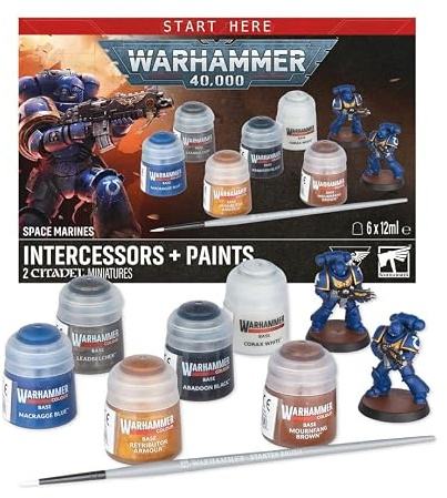 Warhammer Miniaturmalfarbe und Pinsel Set inkl. Space Marines Intercessors + Paints 40000 60-11