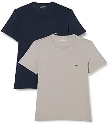 Emporio Armani Underwear T-Shirt Essential Core Logoband Innenhemd, Weiß/Navy, M (2er Pack)
