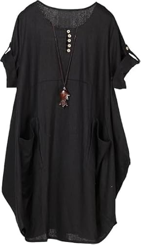 Minibee Women's Ruffle Oversize Casual Midi Dresses with Pockets (2XL, Black)