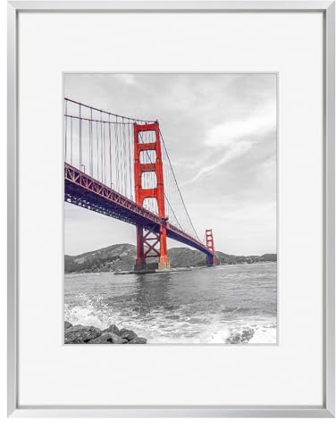 Frametory, 11x14 Metal Picture Frame with Mat for 8x10 Picture & Real Glass, Aluminum Photo Frame Collection (Silver, 1 Pack)
