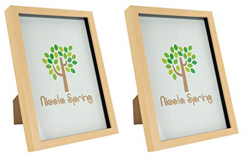 Nicola Spring 3D Shadow Box Photo Frames - 8 x 12 (20 x 30cm) - Pack of 2 - Light Wood 3D Photo Frame A4 Picture Frame Portrait Display Case for Crafts, Keepsakes, Wedding, Graduation