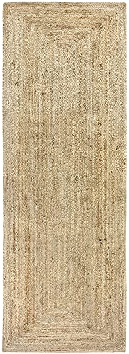 HAMID Jute Teppich, Alhambra Teppich Handgewebt 100% Naturfaser de Jute, Wohnzimmer, Schlafzimmer, Flurteppich, Farbe Natur (80x200cm)