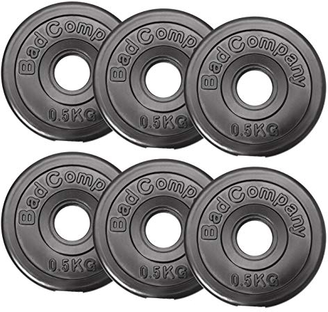 Bad Company Hantelscheiben 30/31 mm Kunststoff 3kg I Gewicht Set 6 x 0,5 kg I Gewichte für Langhantel und Kurzhantel