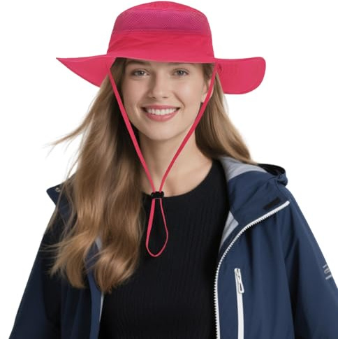 DORRISO Unisex Wide Brimmed Sun Hat for Women Men Bucket Hat UPF 50+ UV Protection Waterproof Fisherman Cap Fishing Hiking Beach Garden Holiday Cycling Camping Trekking Rose Red