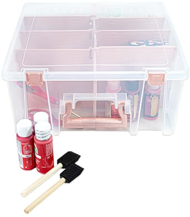 ArtBin Super Satchel Double Deep with Removable dividers, Polypropylene Plastic, Clear & Rose Gold, One Size