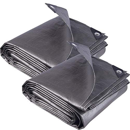 Lona Impermeable Universal con ojales Toldo y duradera resistente al agua y a los rayos UV, muy gruesa para muebles,jardín ,coche ect(2piezas)gris 5x6 m