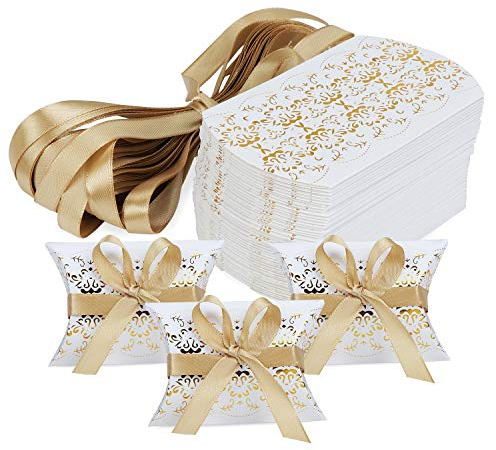 Hseamall Lot de 50 boîtes à dragées en forme de coussin pour mariage, fête, bonbons, bonbons