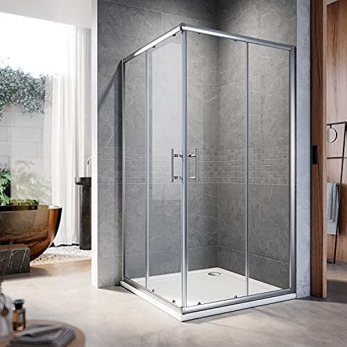 ELEGANT 900 x 900 mm Sliding Corner Entry Shower Enclosure Door Cubicle with Tray