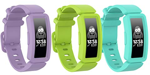 Ruentech Armbänder Kompatibel mit Fitbit Ace 2 Activity Tracker Armband Ersatz-Silikonband Kompatibel mit Fitbit Ace 2 Fitness Tracker Uhrenarmbänder (lila/See blau/Limette)
