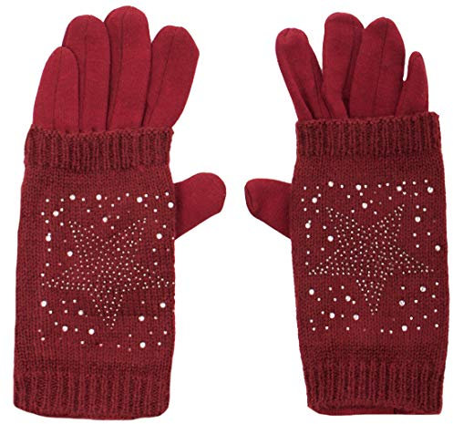 Fashion YOU WANTDamen Strick Handschuhe warm gefütterte Strickhandschuhe warme Handschuhe mit Strass und Fleece, warme Handschuhe mit Strass Nieten Stern Applikation Winter Strickhandschuhe (H26)