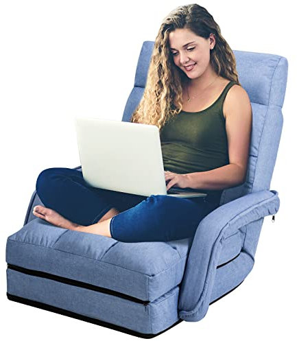 COSTWAY Fauteuil Convertible, Fauteuil Convertible 1 Place avec Oreiller, Rembourré avec Eponge Doux et Elastique, 5 Positions Disponibles pour Salon,Bureau,Chambre (Bleu)