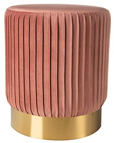 MONTEMAGGI Pouf Sgabello Velluto Plissettato Rosa Cipria Base Dorata 35X35X42 cm