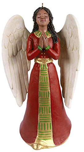 Hallmark Weihnachtsdekoration 2020, afrikanisch-amerikanischer Exultant Engel aus Kunststoff mit rotem Kleid und Goldakzenten