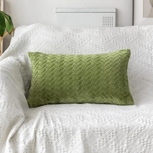 UGASA Lumbar Throw Pillow Cover, Cable Knit Accent Cushion Case Decorative Cushion Pillowcases, 1 Pack (12x20, Green)